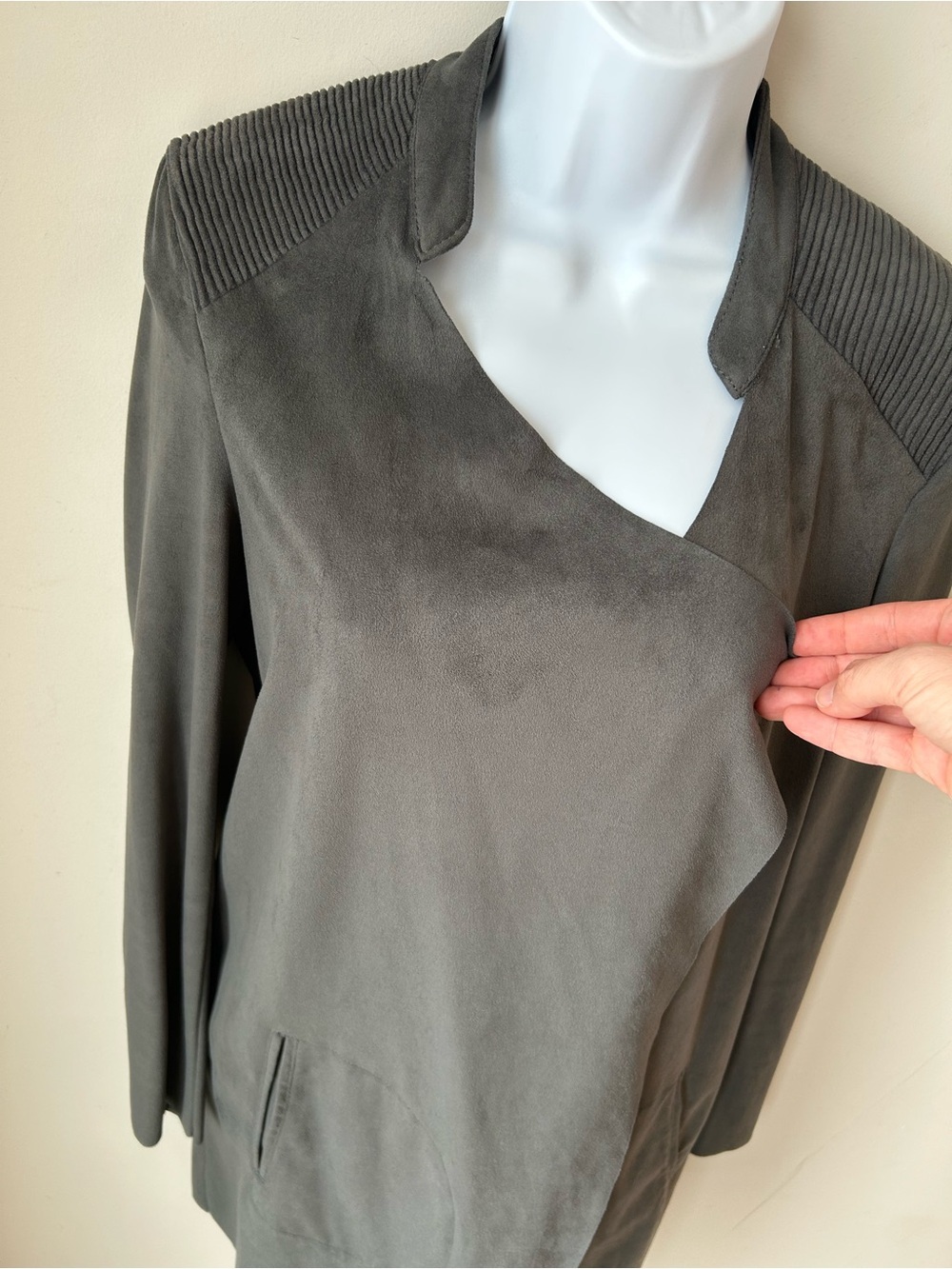 Sandwich Faux Microsuede Drape Jacket Gray Moto 90s Minimalism Quiet Luxury - Picture 4 of 15